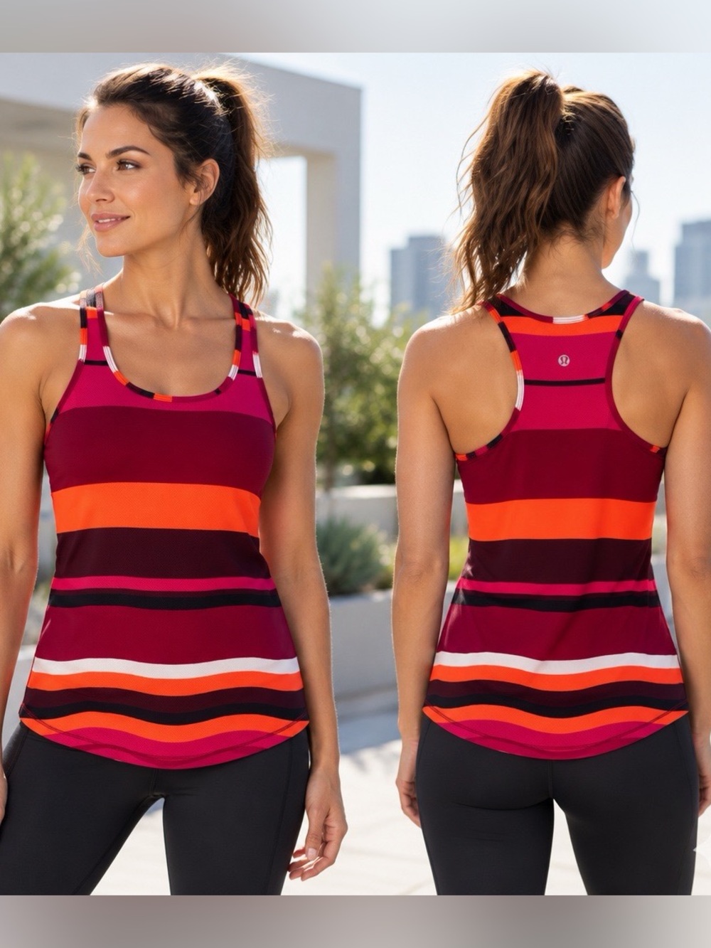 Lululemon Refresh Racer Tank in the Blossom Stripe Bumble Berry Ghost Size 4